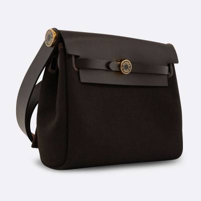 HERMES HERBAG MINI EBENE CANVAS, CALF