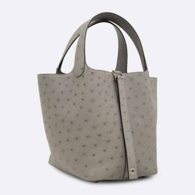 HERMES PICOTIN 18 BLEU GLACIER OSTRICH