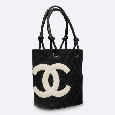 CHANEL CAMBON TOTE BAG SMALL BLACK LAMBSKIN