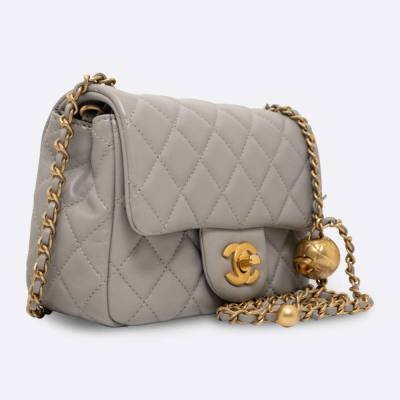 CHANEL FLAP BAG PEARL CRUSH MINI GREY LAMBSKIN