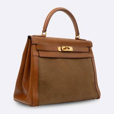 HERMES KELLY RETOURNE 28 GOLD TOILE, COURCHEVEL