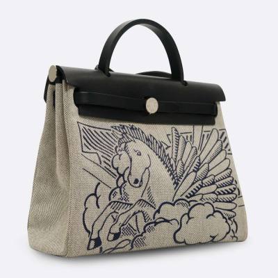 HERMES HERBAG 31 BLACK, WHITE TOILE