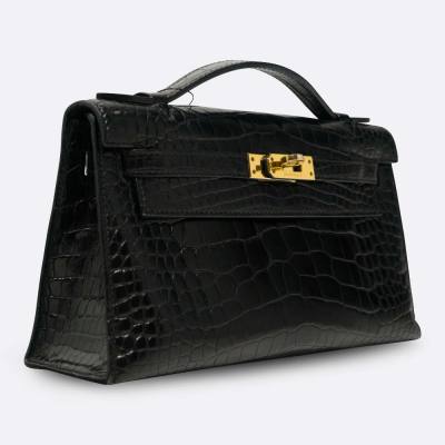 HERMES KELLY POCHETTE MINI BLACK ALLIGATOR