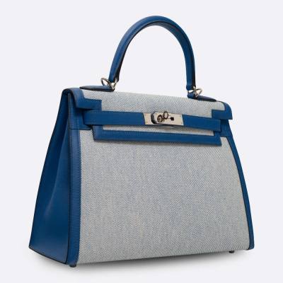 HERMES KELLY SELLIER 28 BLEU FRANCE SWIFT, TOILE