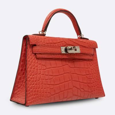 HERMES MINI KELLY 20 ROSE ALLIGATOR