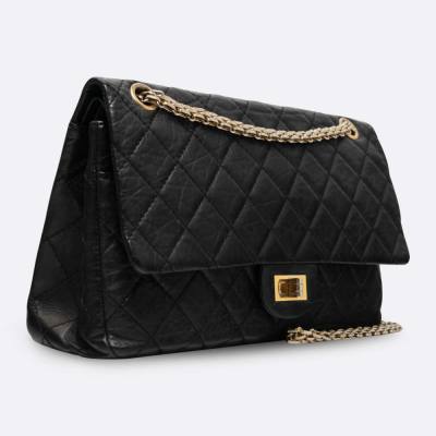CHANEL 2.55 REISSUE 227 BLACK AGED CALFSKIN