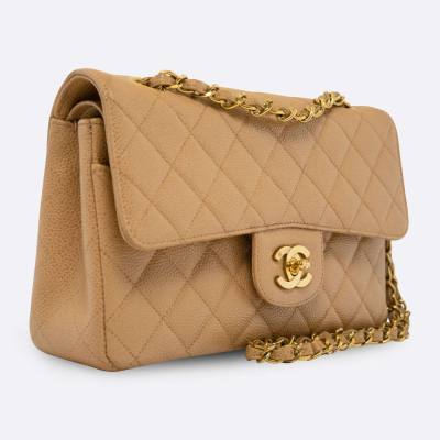 CHANEL CLASSIC HANDBAG SMALL BEIGE CAVIAR