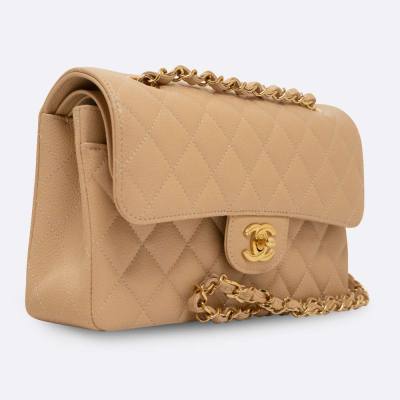 CHANEL CLASSIC HANDBAG SMALL BEIGE CAVIAR