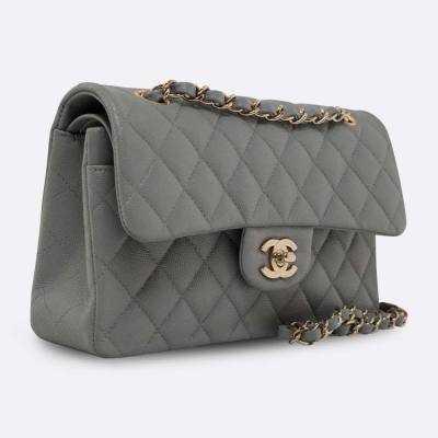 CHANEL CLASSIC HANDBAG SMALL GREY CAVIAR