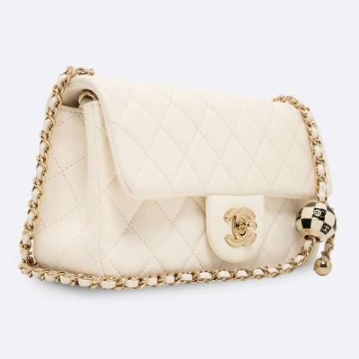 CHANEL FLAP BAG PEARL CRUSH MINI WHITE LAMBSKIN