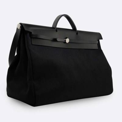 HERMES HERBAG 50 BLACK TOILE H/VACHE