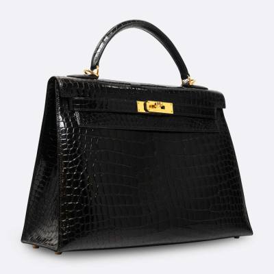 HERMES KELLY SELLIER 32 BLACK POROSUS CROCODILE