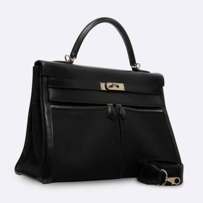 HERMES KELLY LAKIS 35 BLACK SWIFT, TOILE