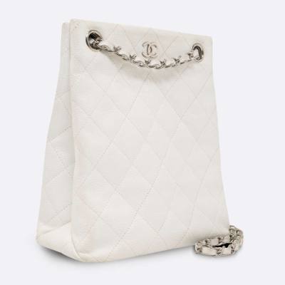 CHANEL SHOULDER BAG SMALL WHITE CAVIAR