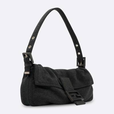 FENDI BAGUETTE SHOULDER BAG 26 GREY WOOL