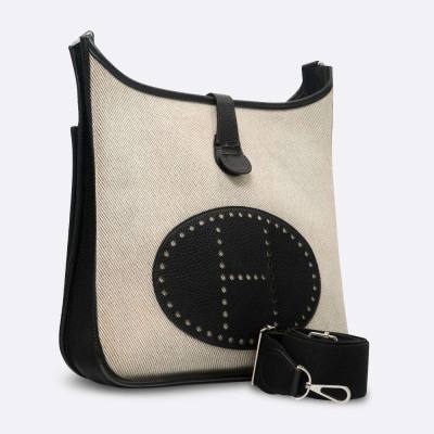 HERMES EVELYNE 33 BLACK, WHITE TOILE, SWIFT