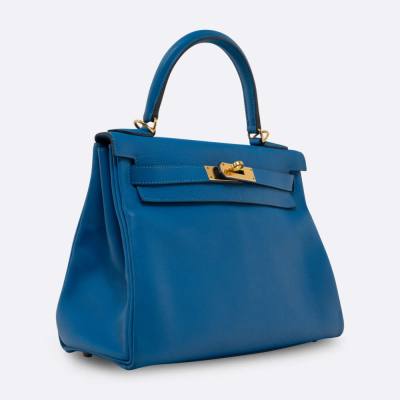 HERMES KELLY RETOURNE 28 BLEU HYDRA EVERCOLOR